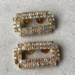 Vintage MUSI Shoe‎ Clips Gold Tone Rhinestone Rectangular Art Deco Style